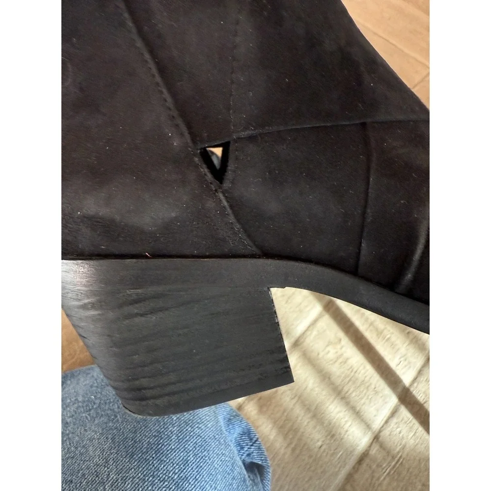 Eileen Fisher Boots Womens 7 Black Suede Ankle Booties Back Zip Block Heel Class